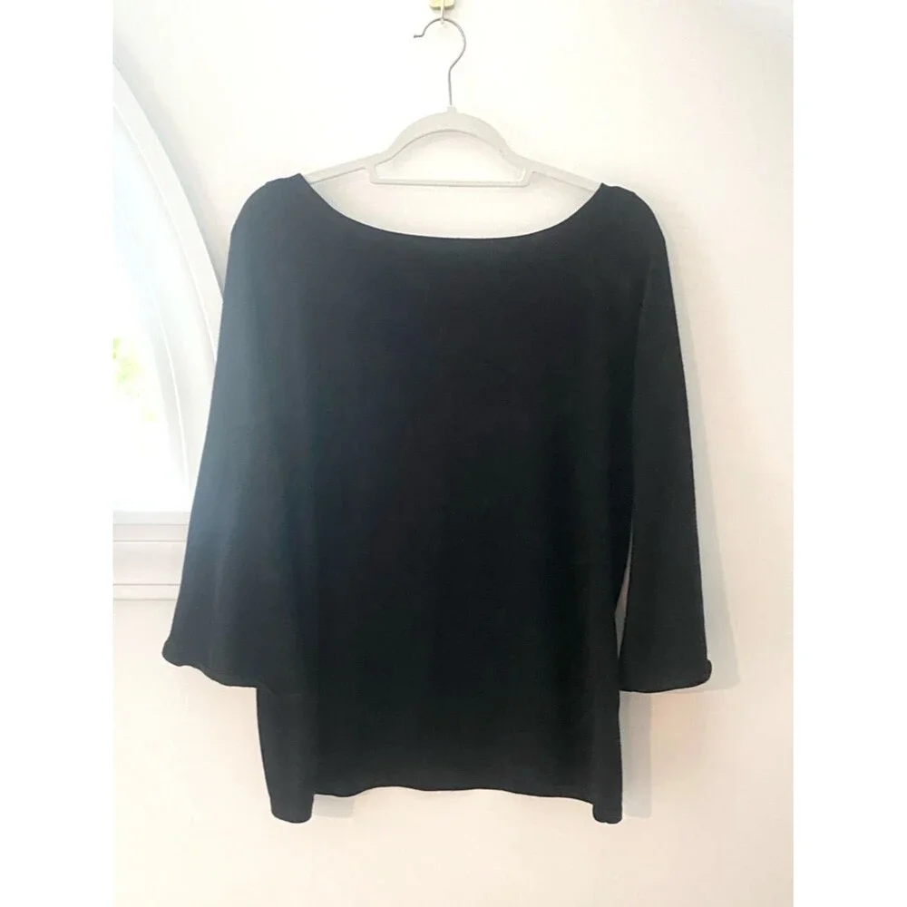Chico's Black Boatneck Flare Sleeve Pullover Sweater Lightweight Knit Womens L